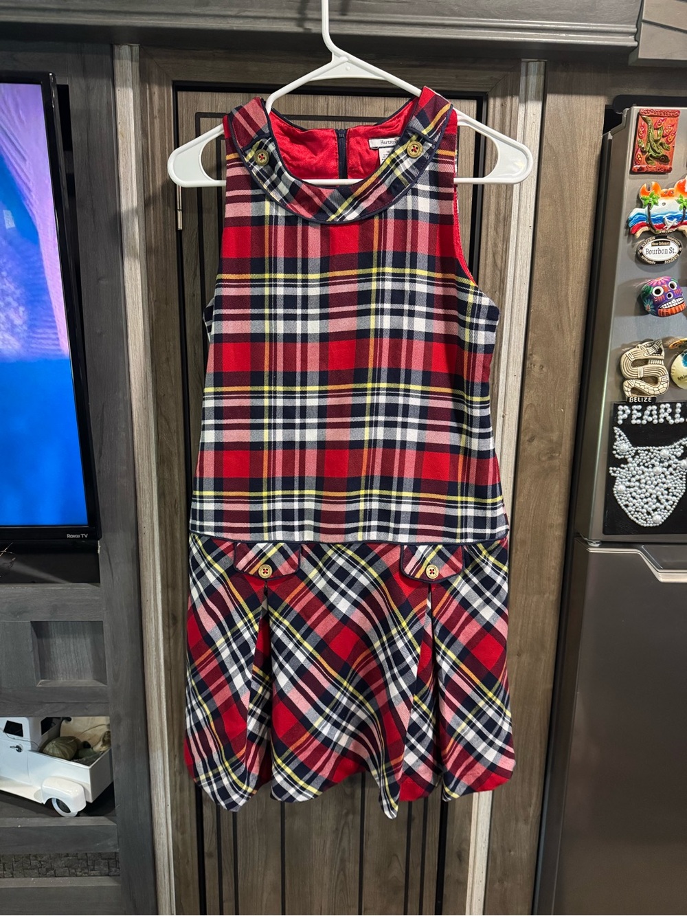 Hartstrings Red Plaid Sleeveless Dress with Yellow & Navy Accents